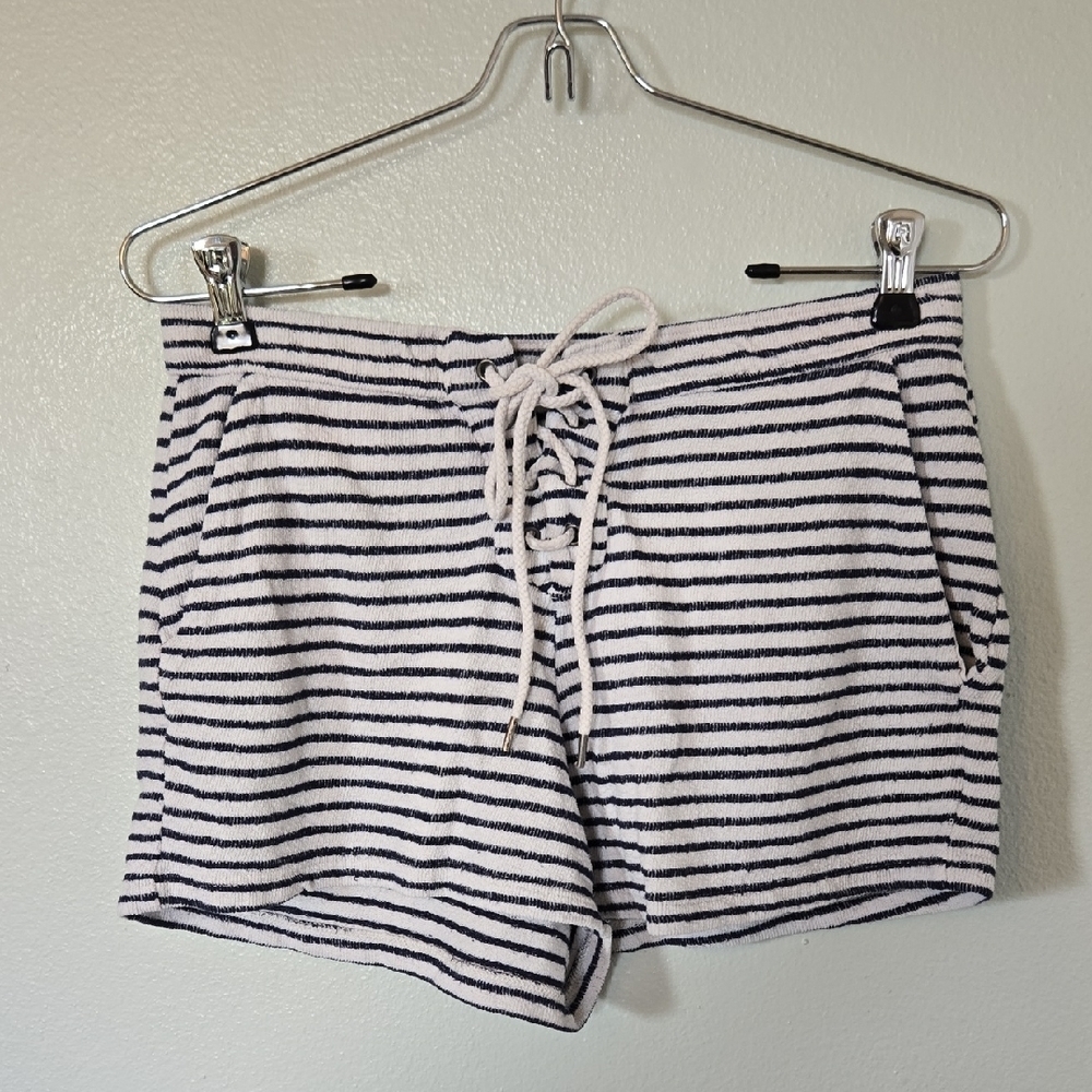 Aerie | Navy Striped Terrycloth Shorts Size Small